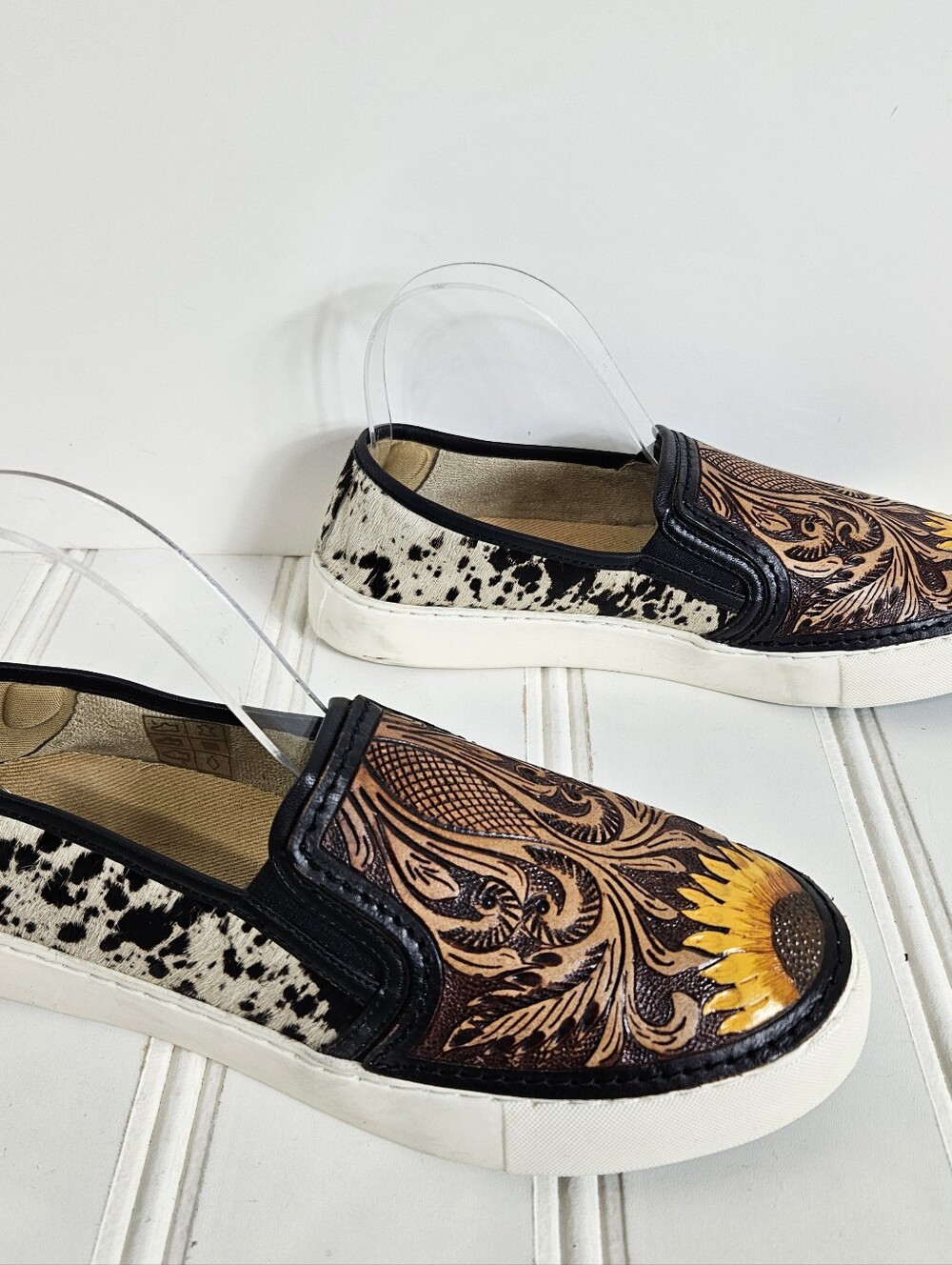 Myra Nehard Sneakers 8 Hand Tooled Leather Cowhide Sunflower Western Brown Black - Picture 4 of 16